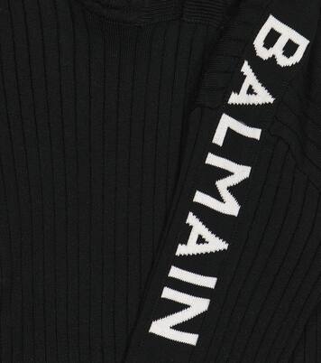 Felpa cropped in maglia di cotone a coste | Balmain Kids