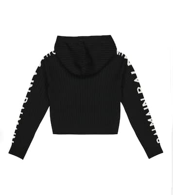 Felpa cropped in maglia di cotone a coste | Balmain Kids
