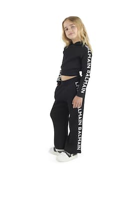 Felpa cropped in maglia di cotone a coste | Balmain Kids
