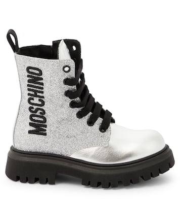 Stivali in pelle con glitter e logo | Moschino Kids