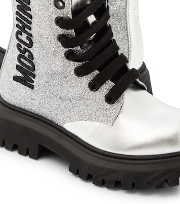 Stivali in pelle con glitter e logo | Moschino Kids