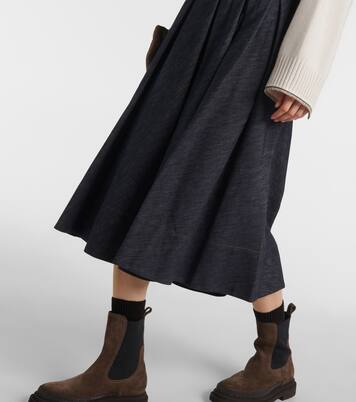 Mid-rise denim midi skirt | Brunello Cucinelli