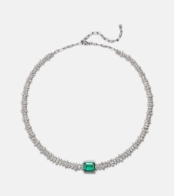 Choker in oro bianco 18kt con diamanti e smeraldo | Anita Ko