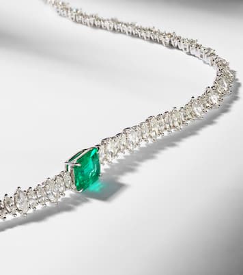 Choker in oro bianco 18kt con diamanti e smeraldo | Anita Ko
