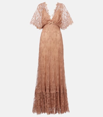 Abito lungo in pizzo di misto cotone | Elie Saab