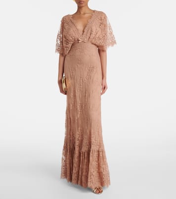 Abito lungo in pizzo di misto cotone | Elie Saab