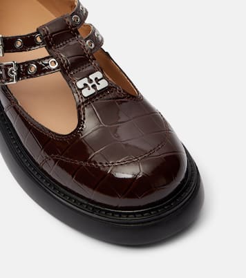 Croc-effect faux leather Mary Jane flats | Ganni