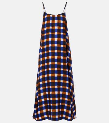Napoli checked silk twill maxi dress | Asceno