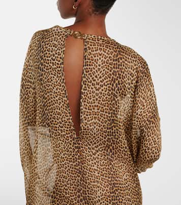 Leopard-print semi-sheer silk kaftan | Roberto Cavalli