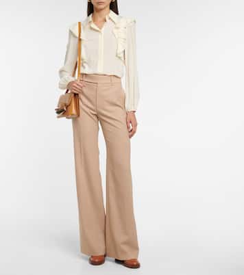Pantalon droit à taille mi-haute en laine mélangée | Chloé
