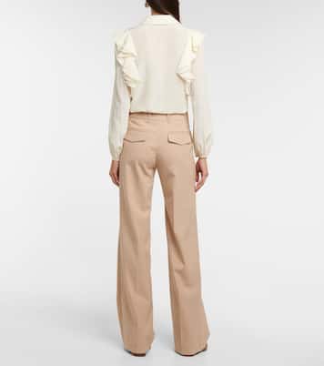 Pantalon droit à taille mi-haute en laine mélangée | Chloé