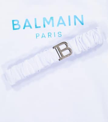 Abito felpa in cotone con cintura e logo | Balmain Kids