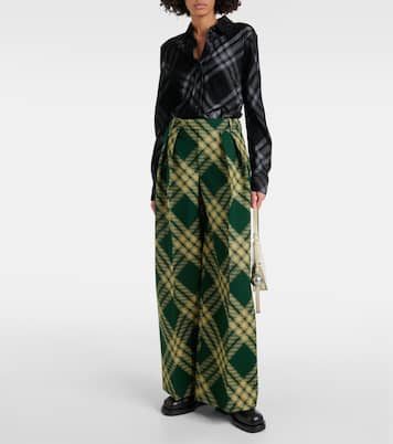 Pantalones anchos de sarga de lana a cuadros | Burberry