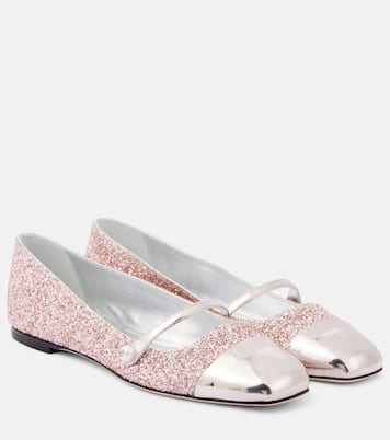 Elisa leather-trimmed glitter ballet flats | Jimmy Choo