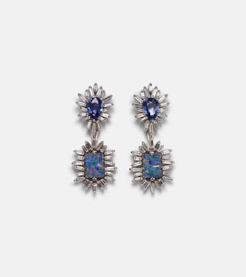 Boucles d'oreilles en or blanc 18 ct, saphirs, diamants et opales | Suzanne Kalan