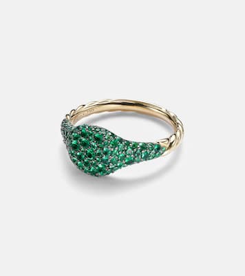 Anello per mignolo Petite Pavé in oro 18kt con smeraldi | David Yurman
