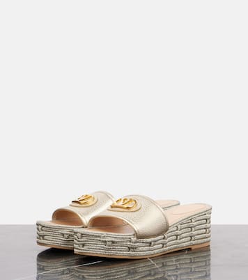 VLogo metallic leather platform slides | Valentino Garavani