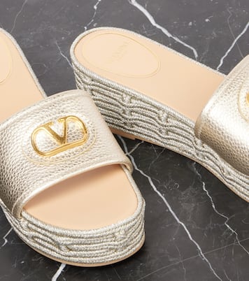 VLogo metallic leather platform slides | Valentino Garavani