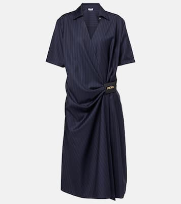 Abito midi gessato in lana  | Loewe