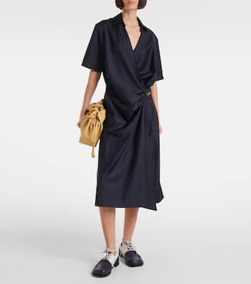Abito midi gessato in lana  | Loewe