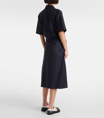 Abito midi gessato in lana  | Loewe