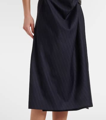 Abito midi gessato in lana  | Loewe