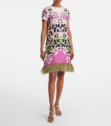 Minikleid Mini Swing aus Seide mit Federn | La DoubleJ