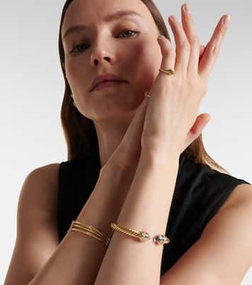 Classic Cablespira® 18kt gold cuff bracelet with topazes and diamonds | David Yurman