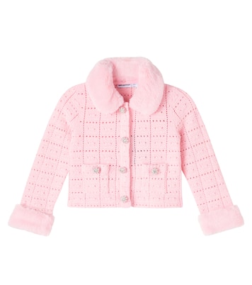 Faux faux-trimmed cotton-blend cardigan | Self-Portrait Kids