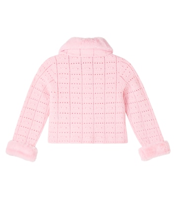 Faux faux-trimmed cotton-blend cardigan | Self-Portrait Kids