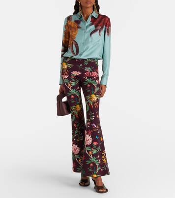 Meditation 플로럴 코튼 블렌드 플레어 팬츠  | La DoubleJ