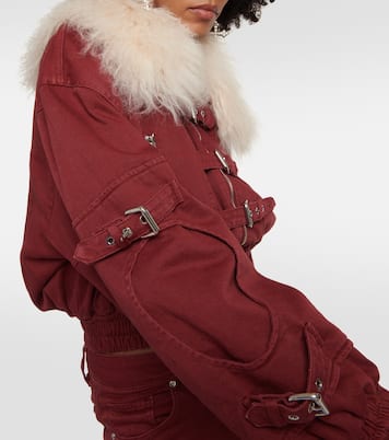 Cropped shearling-trimmed denim jacket | Blumarine