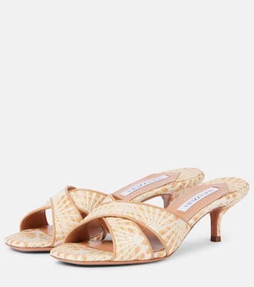 Divine 50 leather-trimmed raffia mules | Aquazzura