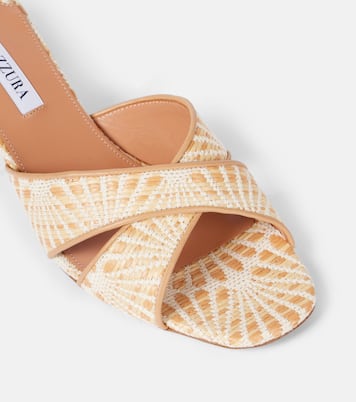 Divine 50 leather-trimmed raffia mules | Aquazzura