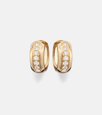 14kt gold huggie earrings with diamonds | Stone and Strand