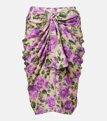 Draped floral silk midi skirt | Chloé