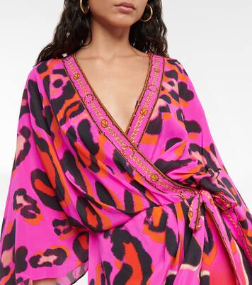 Giraffe-print silk wrap dress | Camilla