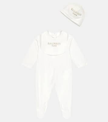 Bébé – Ensemble grenouillère, chapeau et bavoir | Balmain Kids