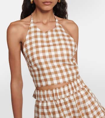 Marseille checked halterneck crop top | Asceno