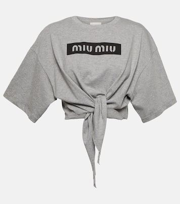 Top cropped in cotone con logo | Miu Miu