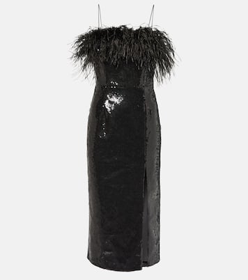 Nika feather-trimmed midi dress | Rebecca Vallance