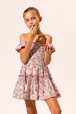 Robe Aurora rayée en coton à fleurs | Poupette St Barth Kids
