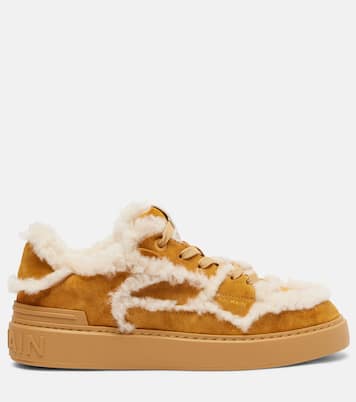 Shearling-trimmed suede sneakers | Balmain
