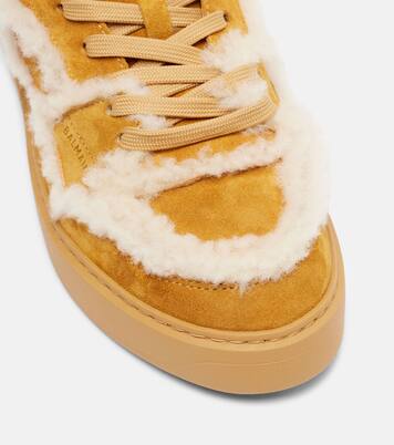 Shearling-trimmed suede sneakers | Balmain