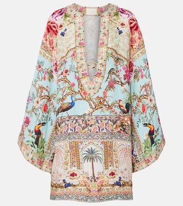 Embellished printed ring-detail linen kaftan | Camilla
