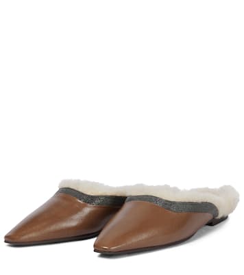 Slippers in pelle e shearling | Brunello Cucinelli