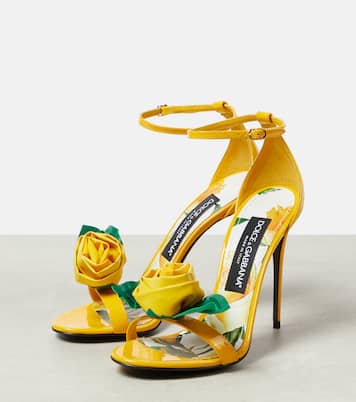 Sandales en cuir verni à fleurs | Dolce&Gabbana
