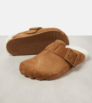Mules Sunday in suede e shearling | Balenciaga