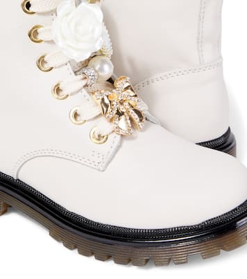 Embellished leather lace-up boots | Monnalisa