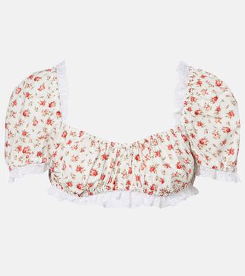 Floral lace-trimmed cotton poplin crop top | Dolce&Gabbana